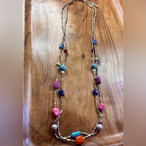 Chico’s Double Stranded Multi-Color Beaded Necklace Lobster Clasp and extender